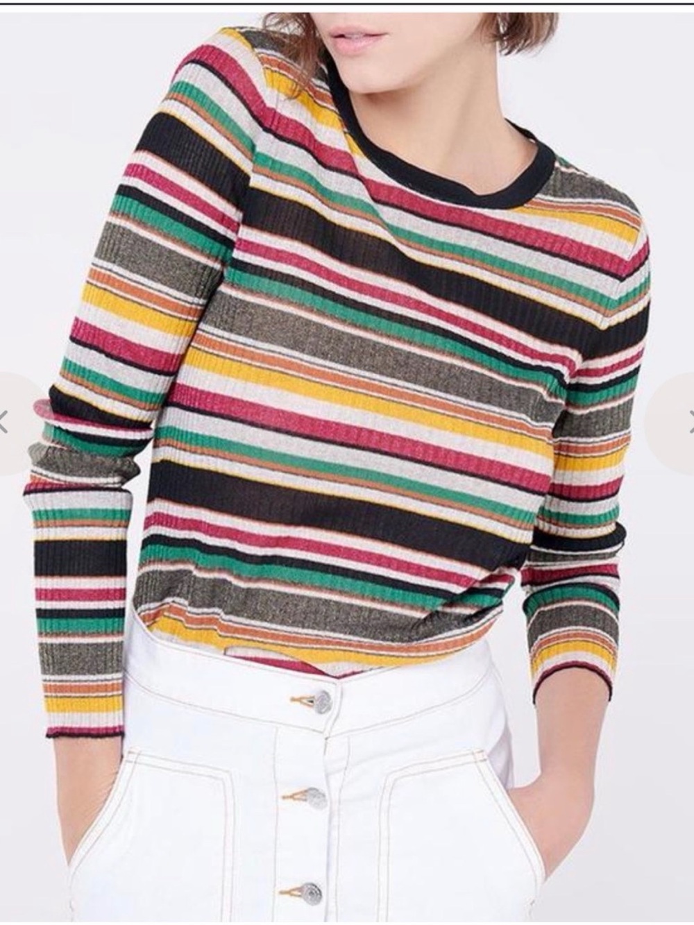 Veronica Beard Canal striped long sleeve ribbed sweater Multi-Color size large